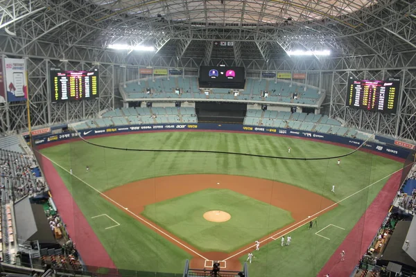 the appearance of an indoor baseball stadium