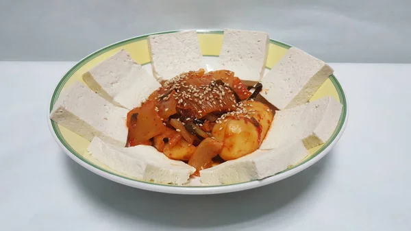 Läcker Och Kryddig Tofu Kimchi Maträtt — Stockfoto