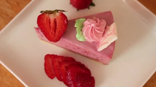 Chocolate Cake Strawberries Cake Rotates — Stock Video