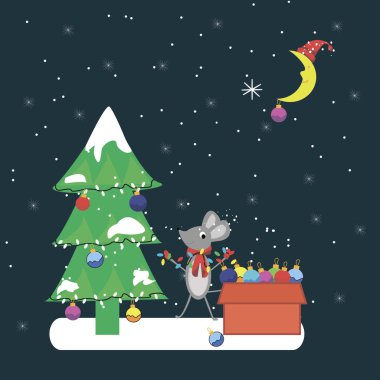 Yeni yıl. Yeni yıl 2020 ve arka planda Noel ağacı. Sıçan veya fare yılı. tebrik kartı, yeni yılın kavramı.