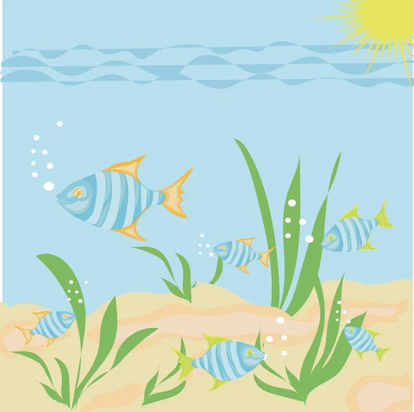 Fish vector illustration. Vector sea fish isolated on white background. icon or logo. Tropical fish. Kind Cartoon fish smiling. copy space