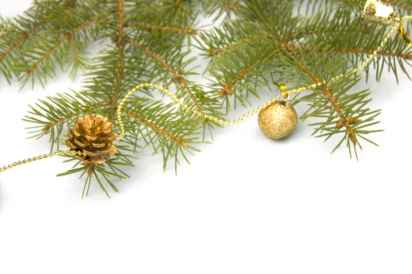Vánoční Pozadí Zimní Prázdninová Kompozice Novoroční Náladou Smrk Koule Izolujte — Stock fotografie