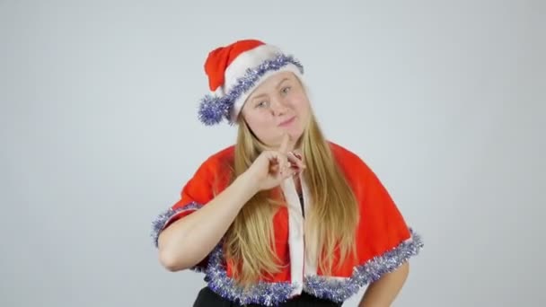 Santa Claus Dívka Červeném Obleku Vánoce Bílém Pozadí Santa Girl — Stock video