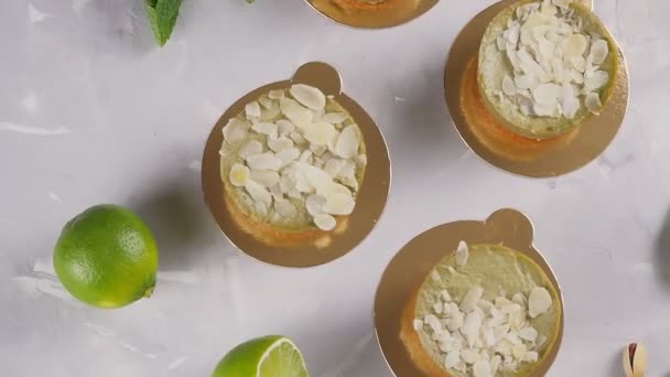 Pasteles Con Almendras Pasteles Frutas Vivas Saludables Nutrición Adecuada Dulces — Vídeos de Stock