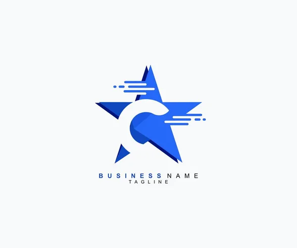 Logotipo Moderno Moda Estrela Azul Isolada Fundo Branco Letra Inicial — Vetor de Stock