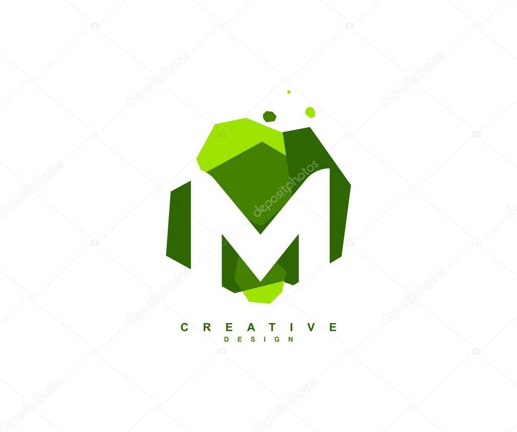 Trendy modern logo with creative typography letter M, green geometric rectangle design