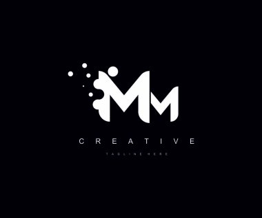 Monogram logosu noktalar teması, yaratıcı tipografi ile Mm harf  
