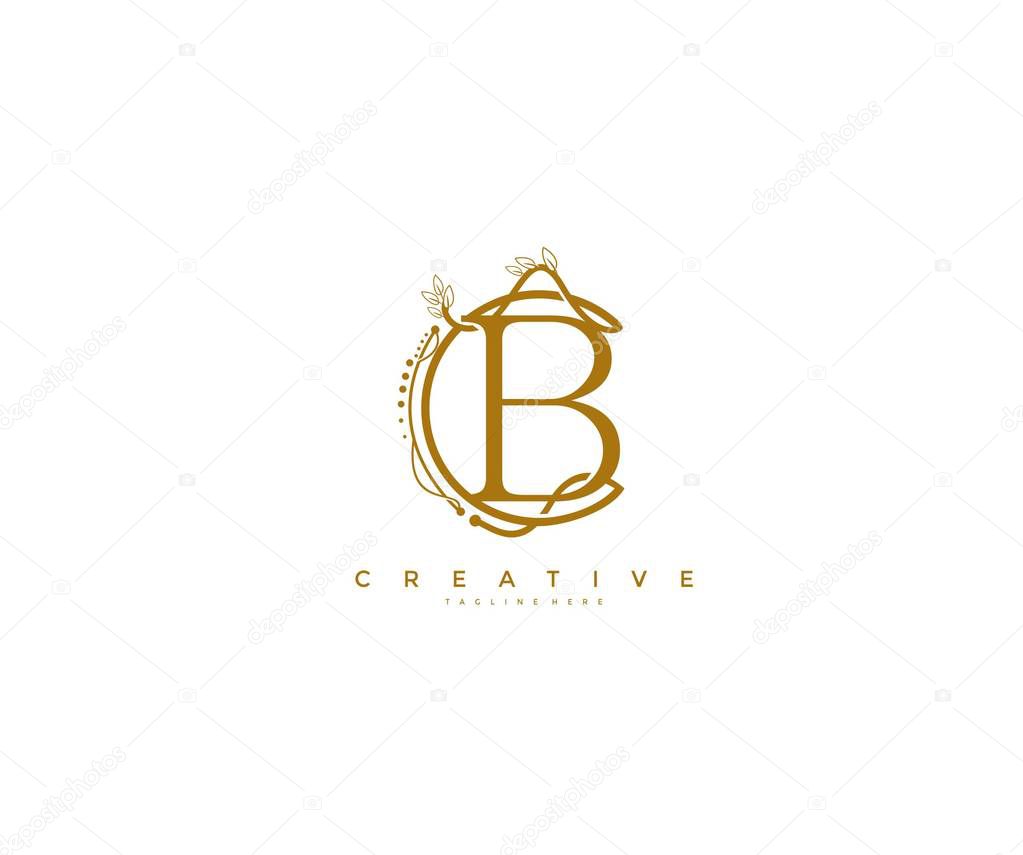 Letter B Floral Monogram Rounded Ornate Elegant Logo Design