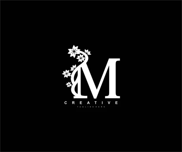 Mレター豪華な装飾花飾りモノグラムロゴ — ストックベクタ