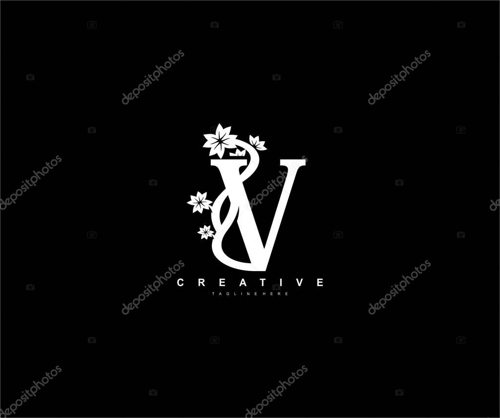 V letter luxury decorative flower ornament monogram logo