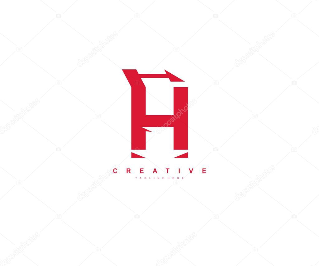 Initial Letter H Abstract Modern Futuristic Sharp Stylish Red Color Logo
