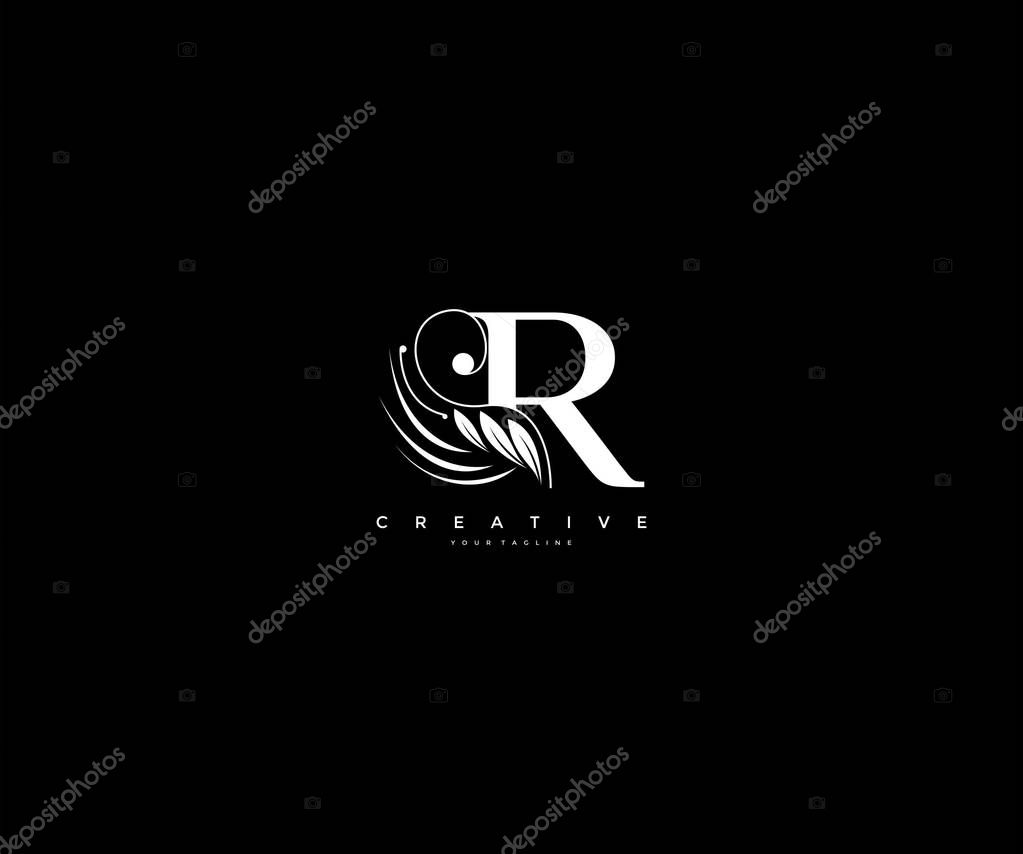 Initial R letter luxury beauty flourishes ornament monogram logo