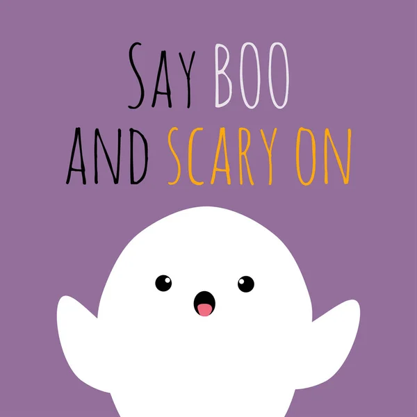 Ilustración Vectorial Halloween Con Lindo Fantasma Divertido Frase Boo Aterrador — Vector de stock