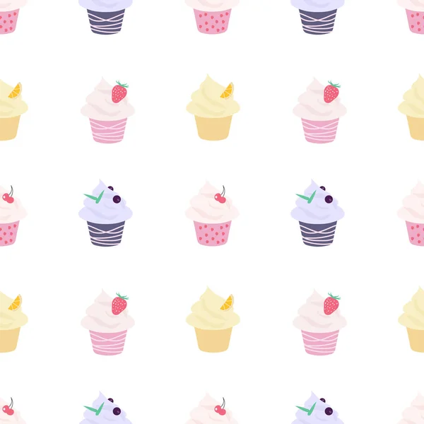 Naadloze Vector Patroon Met Verschillende Cupcakes Goed Voor Inpakpapier Menu — Stockvector