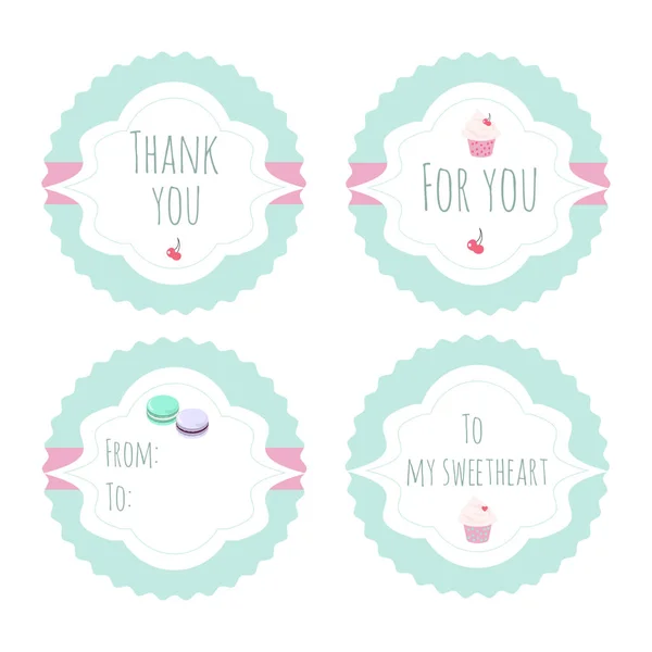 Set Vector Labels Including You Sweetheart Thank You Elegant Style — Stock Vector