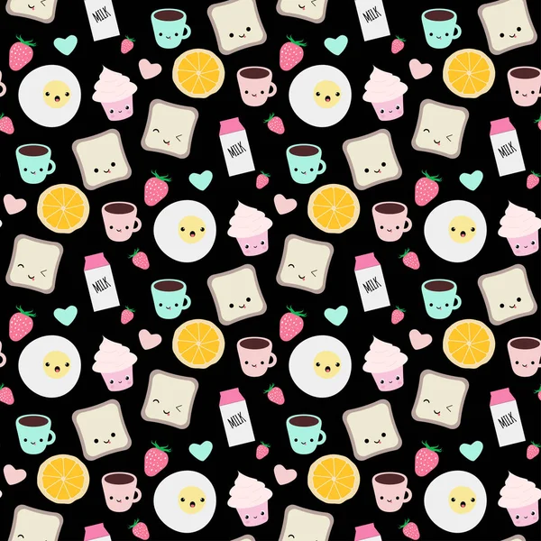 Padrão Vetor Sem Costura Com Kawaii Coisas Café Manhã Fundo —  Vetores de Stock