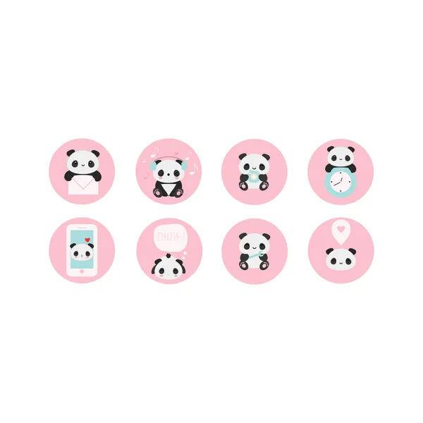 Set Icone Vettoriali Con Panda Applicazioni Reti Ecc Set Comprensivo — Vettoriale Stock