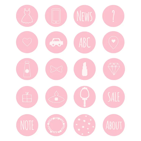 Set Icone Vettoriali Tema Girly Rosa Nativo Negozi Web Scrapbooking Grafiche Vettoriali