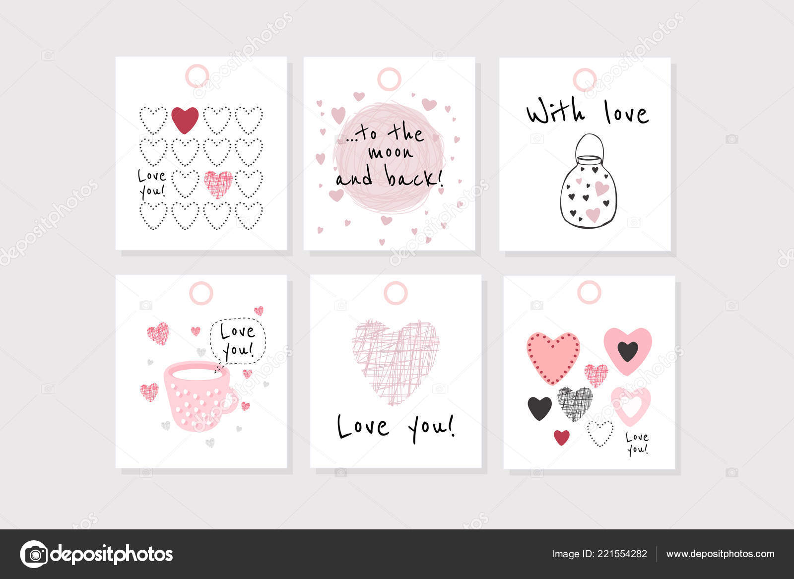 Set Vector Valentine Inspired Tags Hearts Simple Flat Style