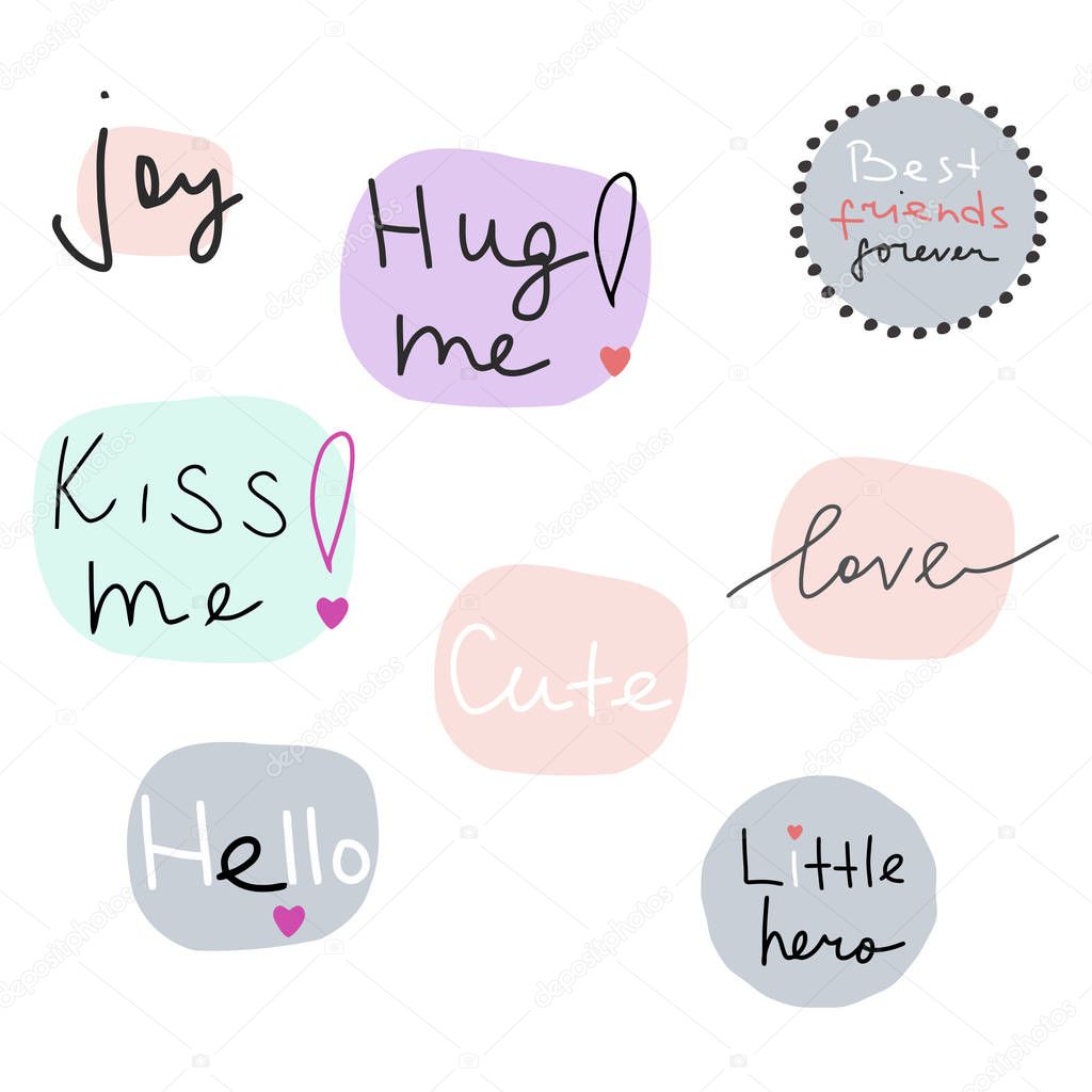 Set of 8 vector hand lettering phrases and words, perfect for scrapbooking, bullet journal, tags, stickers, etc.