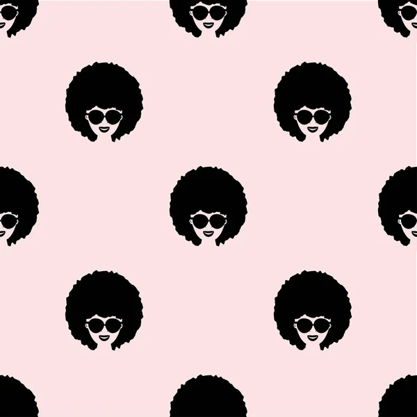 Patrón Vectorial Sin Costuras Con Cara Mujer Afro Sobre Fondo — Archivo Imágenes Vectoriales