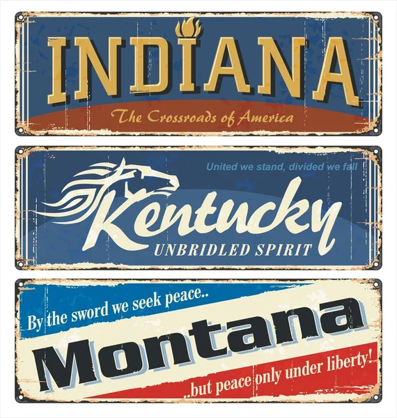 Vintage Collection Signes Étain Avec Indiana Kentucky Montana Tous Les — Image vectorielle