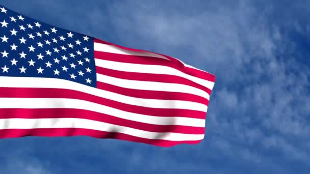 Animation American Flag Waving Wind Cloudy Sky — Stock Video