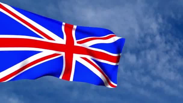 Animering Brittisk Flagga Vajande Vinden Molnig Himmel Union Jack — Stockvideo