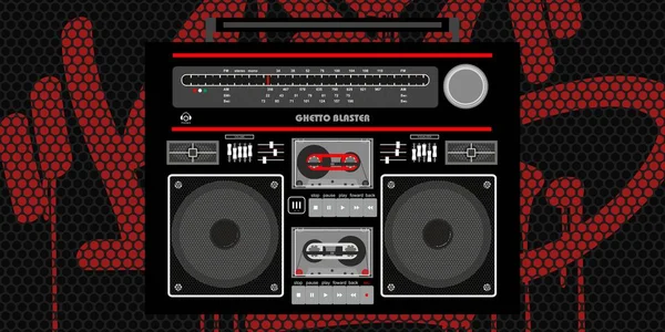 Abstract Detailed Retro Ghetto Blaster Hip Hop Graffiti Style — Stock Vector