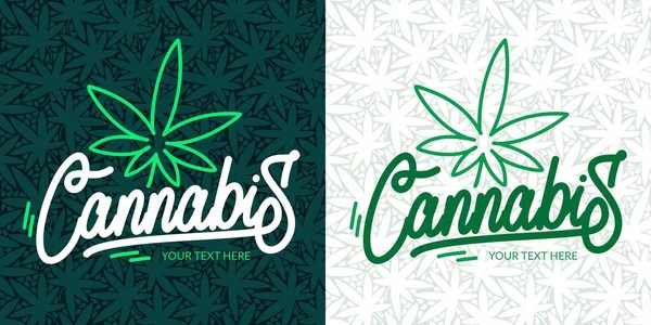 Résumé Mot écrit à la main Cannabis avec illustration vectorielle de feuilles de cannabis — Image vectorielle