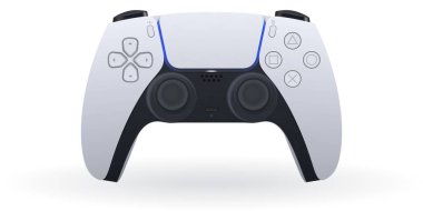 Ayrıntılı Yeni Nesil Dualsense Denetleyici Vektör İllüstrasyon Playstation 5, Sony, Joystick veya Oyun Platformu Beyaz Arkaplanda İzole Edildi