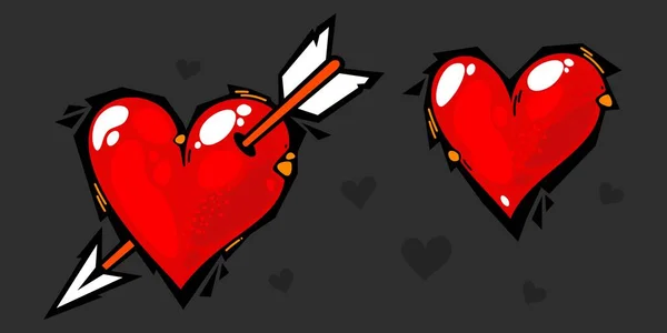 Graffiti estilo corazones y flechas surtido conjunto. Arte de ilustración vectorial aislado — Vector de stock