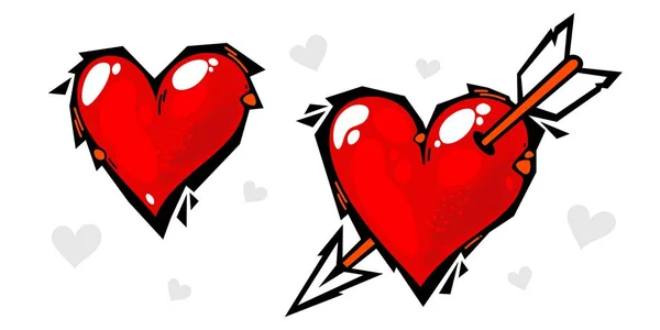 Graffiti Style Hearts ve Arrow Seti. İzole Vektör İllüstrasyon Sanatı