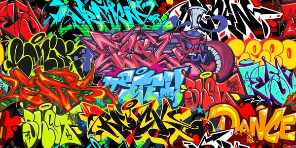 Kleurrijke Graffiti Street Art Naadloos Patroon Vector Illustratie Achtergrond Art — Stockvector