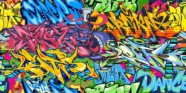 概要カラフルな落書きストリートアートシームレスパターン ベクターイラスト バックグラウンドアート — ストックベクタ