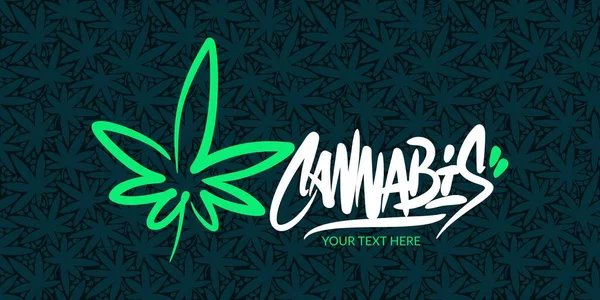 Kenevir Yaprak Vektörü İllüstrasyon Sanatı ile Soyut El Yazısı Esrar