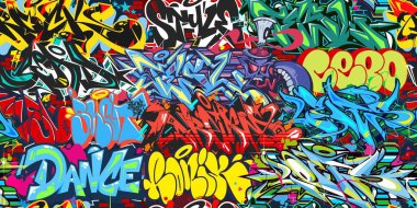 Renkli Soyut Graffiti Sokak Sanat Şablonu. Vektör İllüstrasyon Arkaplan Sanatı