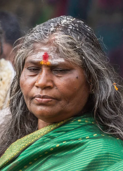 Belathur Karnataka India November 2013 Closeup Green Sari Clothed Woman — Stock Photo, Image