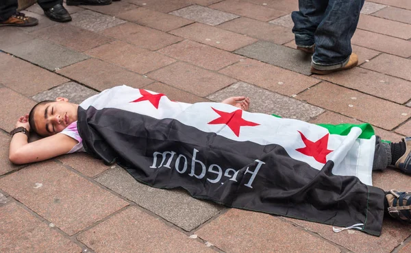 Glasgow Schotland Juni 2012 Syriërs Protesteren Bashar Assad Oorlogsmisdaden Buurt — Stockfoto