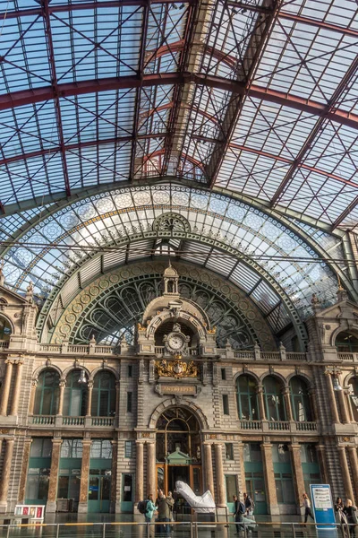 Antwerp Belgium September 2018 Portrait Historic Train Hall Facade Antwerpen — Stock Photo, Image