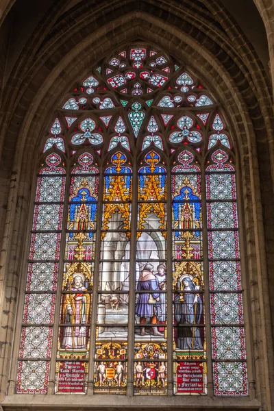 Bruxelas Bélgica Setembro 2018 Janela Vidro Manchado Catedral São Miguel — Fotografia de Stock