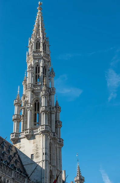 Brussels Belgium September 2018 Spire Facade Gray Stone Town Hall — Stock Photo, Image