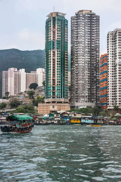 Hong Kong China May 2010 Brown Wooden Ferry Sampan Crosses — Stock Photo, Image