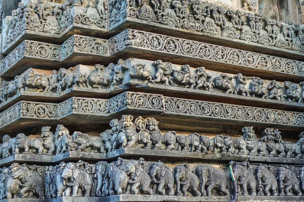 Halebidu Karnataka India November 2013 Hoysaleswara Temple Shiva Stack Ribbons — Stock Photo, Image