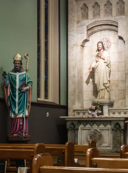 Saint Patrick och Sacred Heart statyer i Saint Patricks Church, — Stockfoto