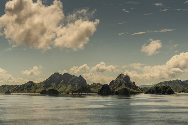 Beaches and hill peaks on Rinca Island westside coast, Indonesia