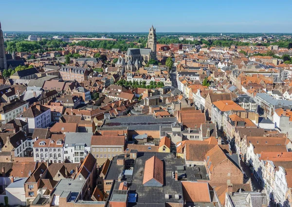 View from Belfry tower: Soutwest along Steenstraat in Bruges, Fl — Stock Photo, Image