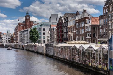 Amsterdam'daki Singel Kanalı'ndaki cam evler sırası, Hollanda