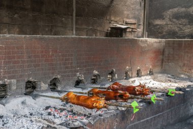 Manila, Ph büyük açık çukur üzerinde kavurma tükürmek üzerinde üç domuz yavrusu