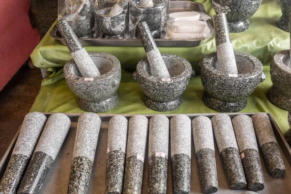 Pestle and mortar sets for sale at street market in Chon Buri, T — Stock Photo, Image